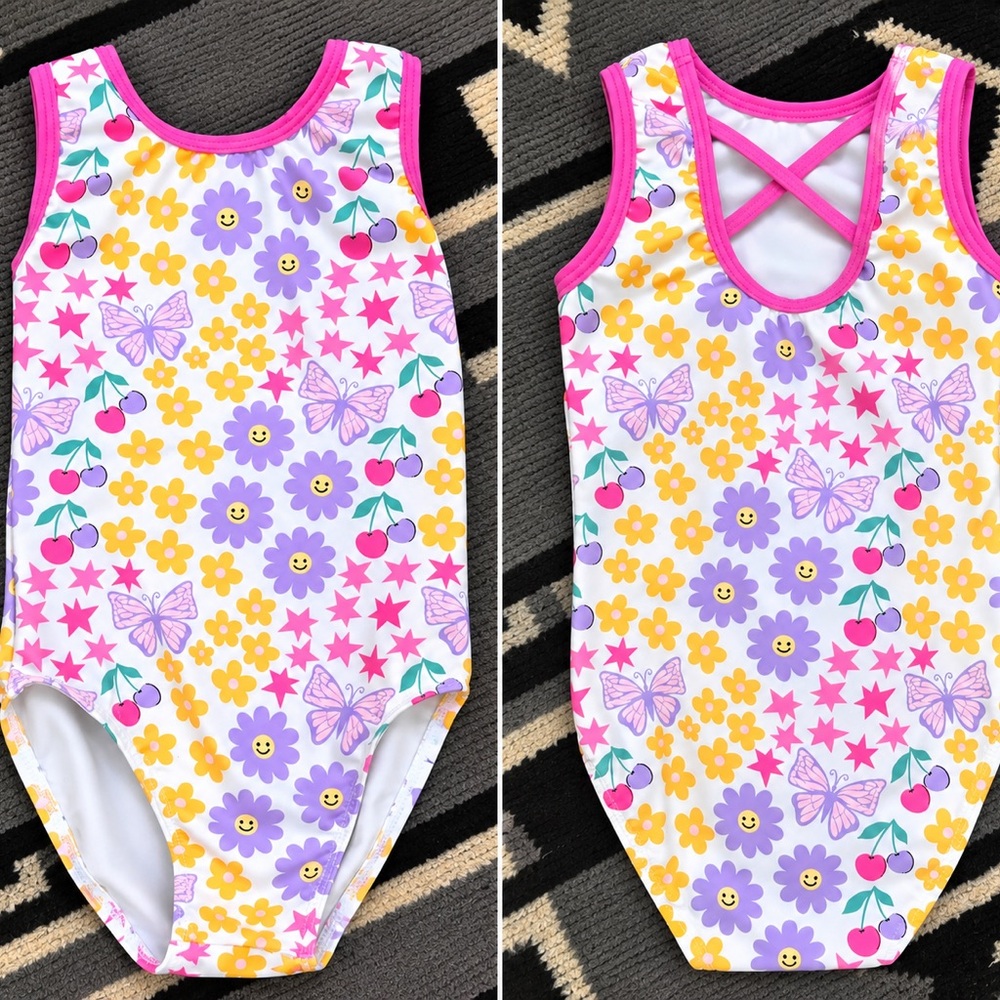 Destira Girls Floral Butterfly Gymnastics Leotard